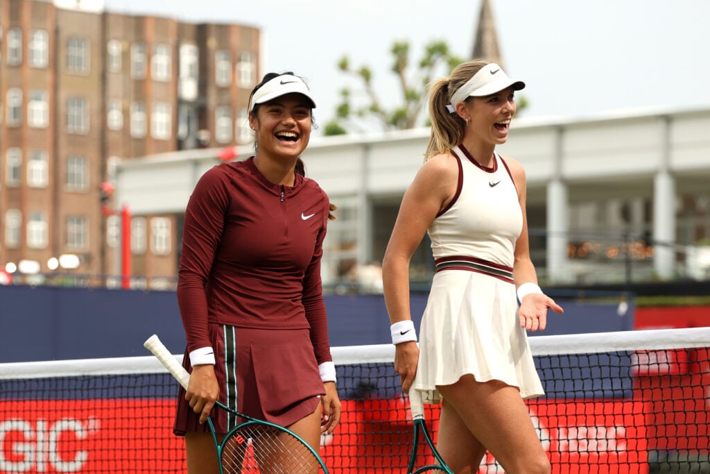 Katie Boulter and Emma Raducanu in action at Queen's in 2025