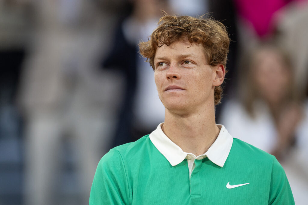 Jannik Sinner of Italy during the trophy presentations after his loss to Carlos Alcaraz of Spain in the Final of the Men's singles competition on Court Philippe-Chatrier during the 2025 French Open Tennis Tournament at Roland Garros.