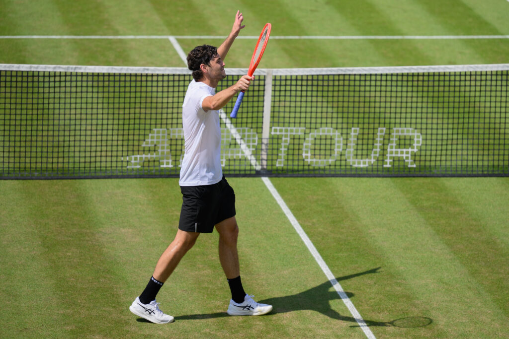 Taylor Fritz celebrates after winning the Stuttgart Open.