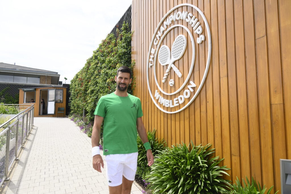Novak Djokovic arrives at Wimbledon in 2025 for a practice match