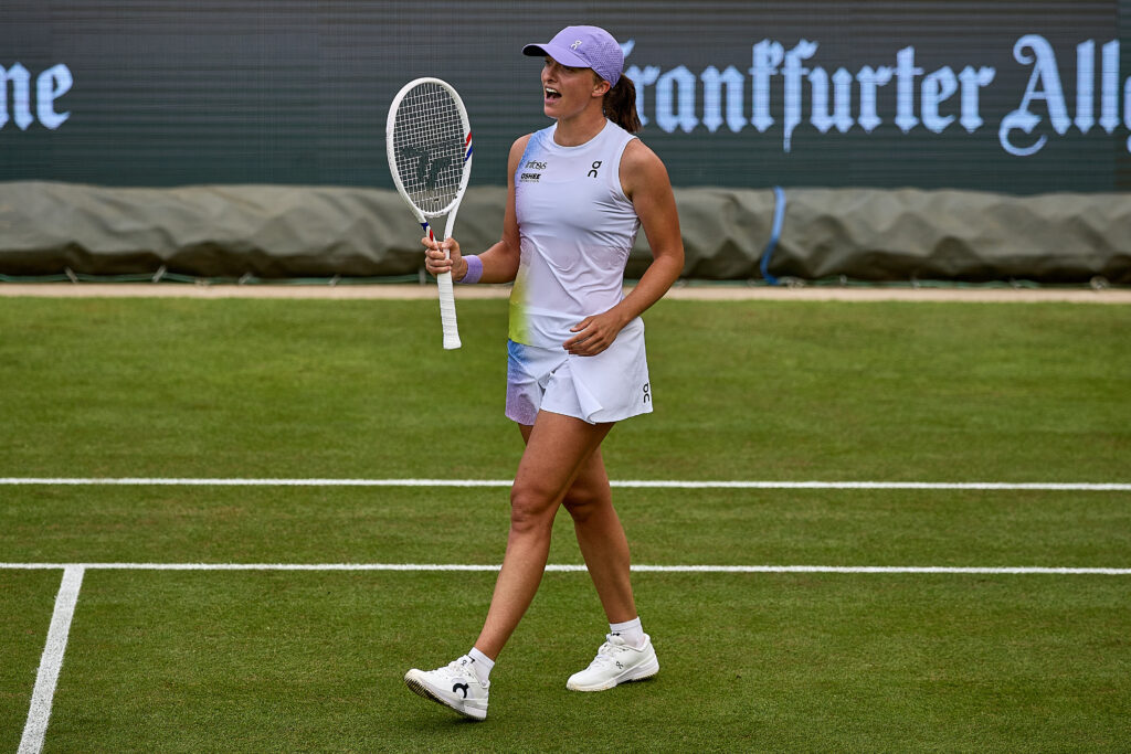 Iga Swiatek celebrates at the 2025 Bad Homburg Open
