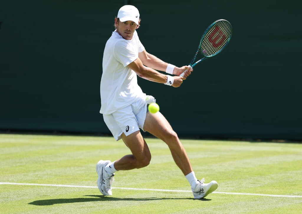 Alex de Minaur practicing at the All England Club ahead of Wimbledon.