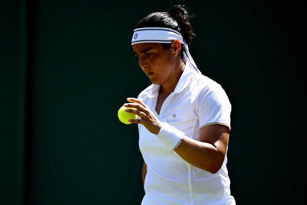 Ons Jabeur during her first round defeat at Wimbledon