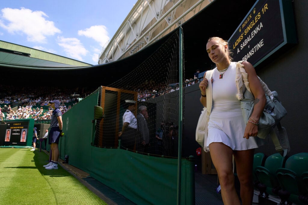 Aryna Sabalenka plays at Wimbledon