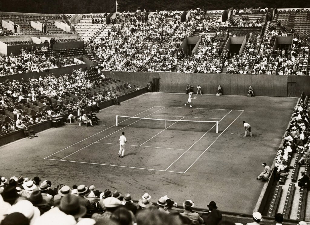 General view during the match between William Austin and Ellsworth Vines, at the Stade Roland Garros, Paris
