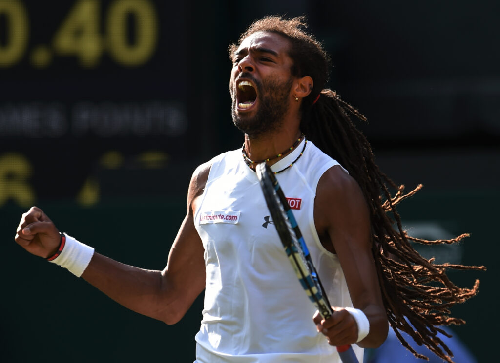 Dustin Brown celebrates his win over Rafael Nadal at Wimbledon in 2015.