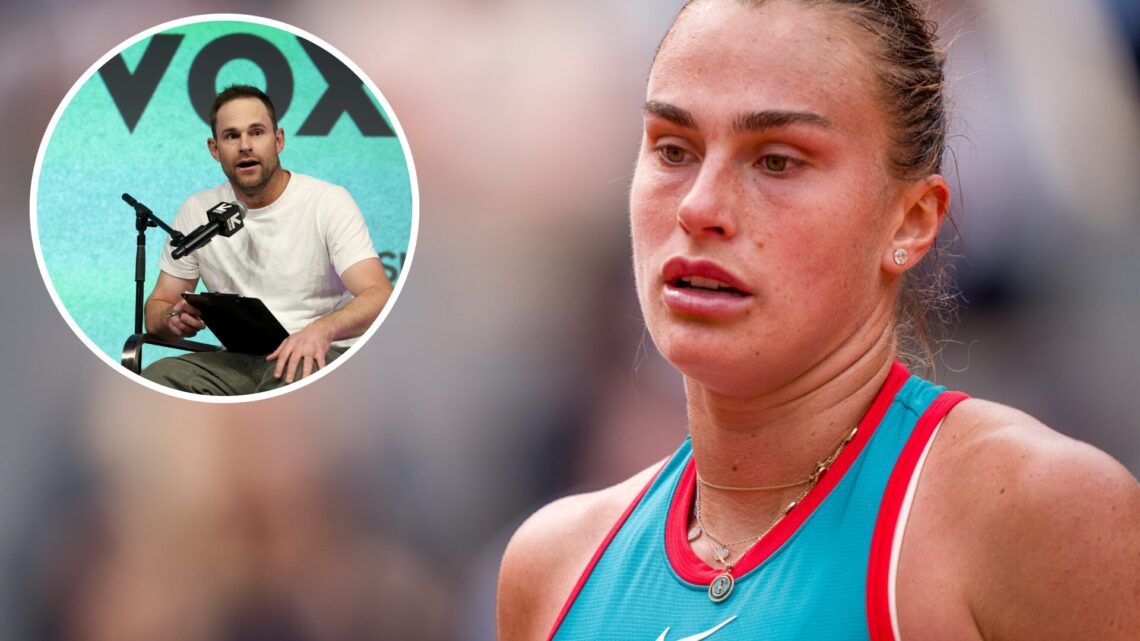 Aryna Sabalenka looks on against Coco Gauff of United States during the Women's Singles Final match on Day Fourteen of the 2025 French Open at Rola...