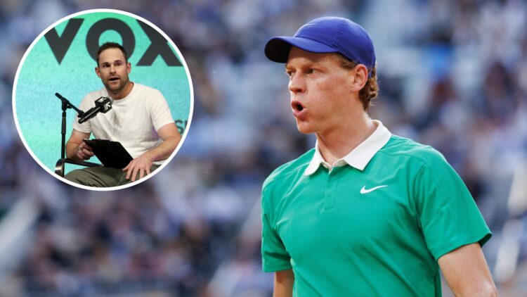 Jannik Sinner of Italy looks on against Novak Djokovic of Serbia during the Men's Singles Semi Final match on Day Thirteen of the 2025 French Open ...