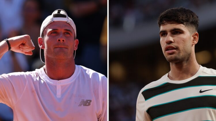 Tommy Paul (L) at the French Open, Carlos Alcaraz (R) at the French Open