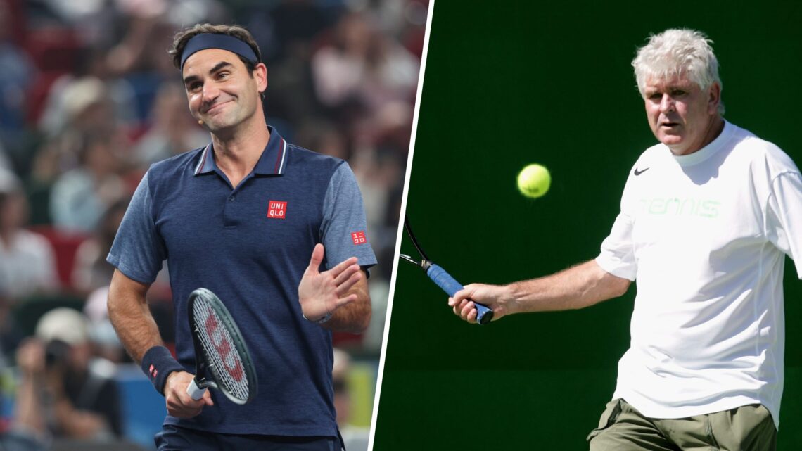 Left: Roger Federer plays in Shanghai and Right: Paul McNamee at the Australian Open
