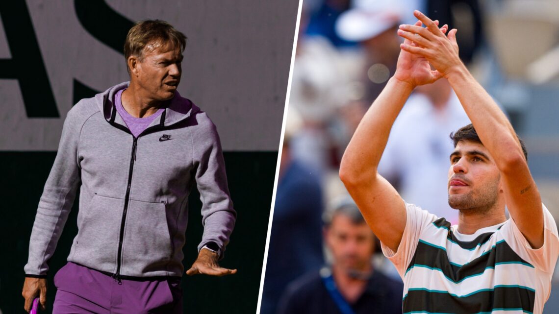 Left: Tennis coach Mark Petchey and Right: Carlos Alcaraz
