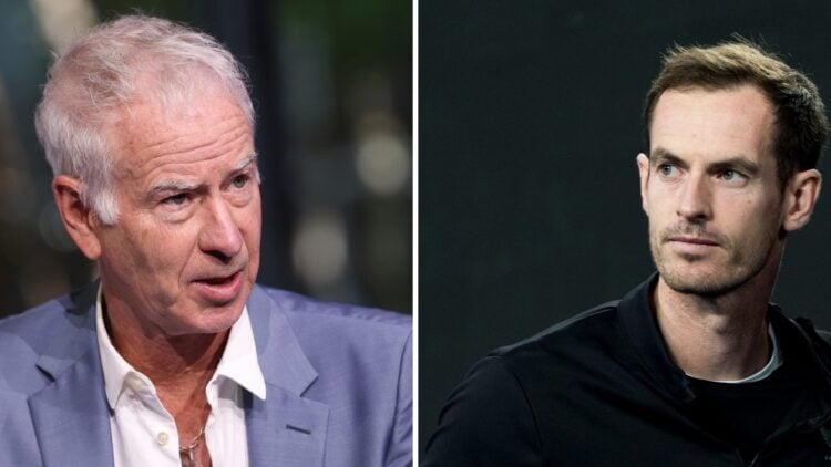 Split image of John McEnroe speaks during the US Open Reimagining Spectacular investment announcement for the Arthur Ashe and USTA Billie Jean King...