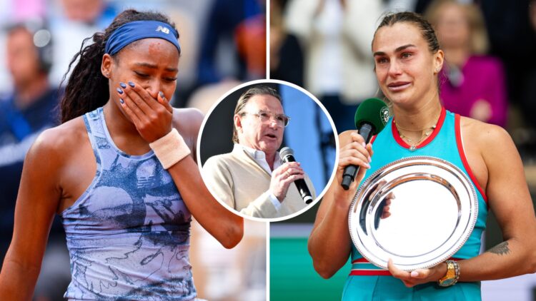 Split image of Coco Gauff of United States reacts after the victory against Aryna Sabalenka in the Women's Singles Final match on Day Fourteen of t...