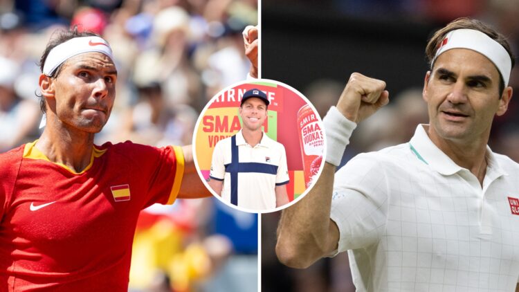 Split image of Rafael Nadal is playing during the Men's Singles Second Round match against Novak Djokovic on the Olympic Games Paris 2024 at Roland...