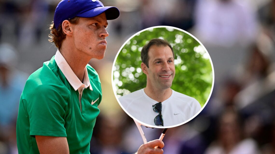 Main: Jannik Sinner at the French Open and Inset: Greg Rusedski