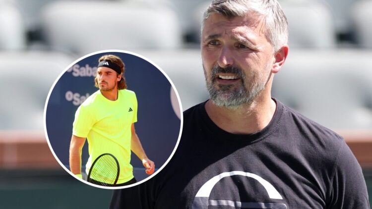 Stefanos Tsitsipas (L) at the Barcelona Open, Goran Ivanisevic (R) looks on at Indian Wells.