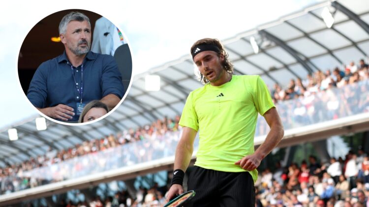 Stefanos Tsitsipas of Greece reacts against Matteo Gigante of Italy during the Men's Singles Second Round match on Day Four of the 2025 French Open...