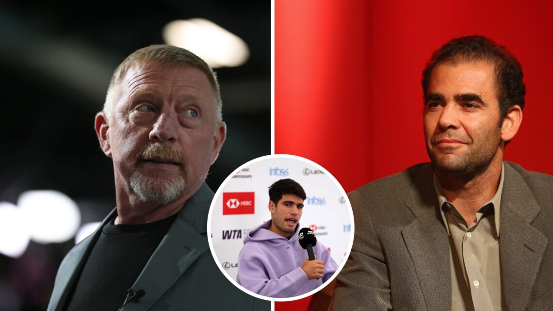 Split image of Boris Becker during the men's Handball Preliminary Round - Group A match between Germany and Sweden on day one of the Olympic Games ...