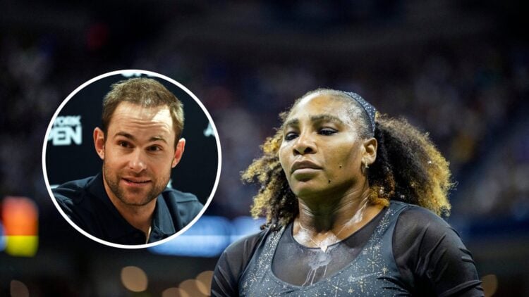Andy Roddick (L) at a press conference in New York, Serena Williams (R) at the US Open in 2022.