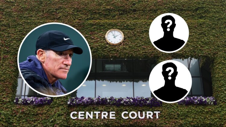 Brad Gilbert (L) looks on at the Indian Wells Open, Centre Court at Wimbledon (R)