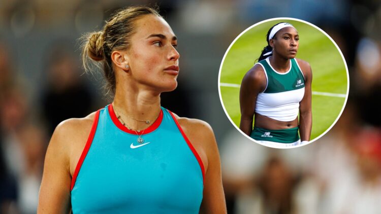 Aryna Sabalenka plays at the 2025 French Open, inset Coco Gauff plays at the 2025 Berlin Tennis Open