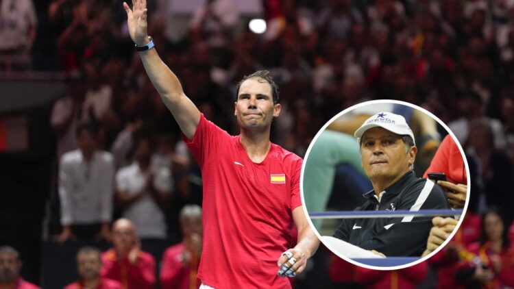 Rafael Nadal (L) waving goodbye at the 2024 Davis Cup, Toni Nadal (R) at the 2017 US Open
