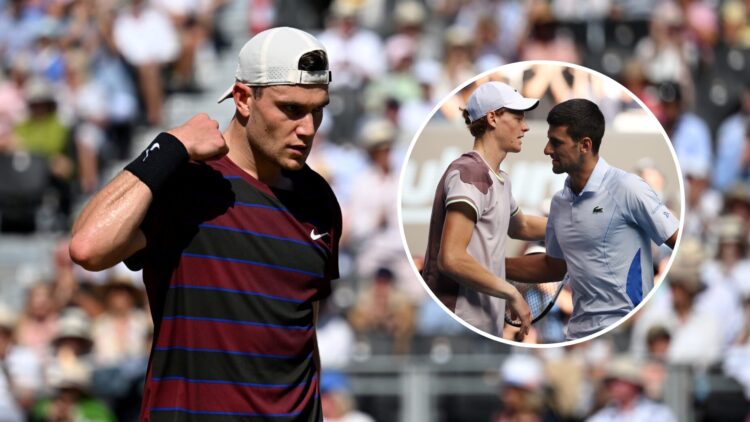 Jack Draper plays at Queen's 2025, inset Jannik Sinner and Novak Djokovic shake hands at the 2024 Australian Open