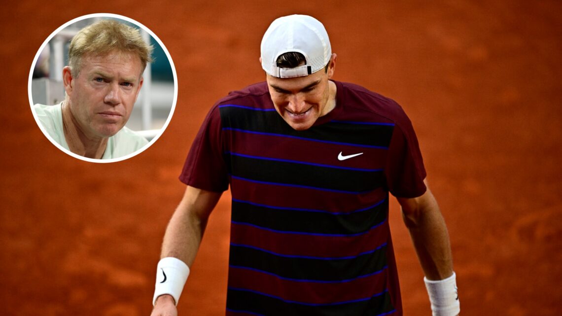 Jack Draper reacts during his men's singles match against Kazakhstan's Alexander Bublik on day 9 of the French Open tennis tournament on Court Suza...