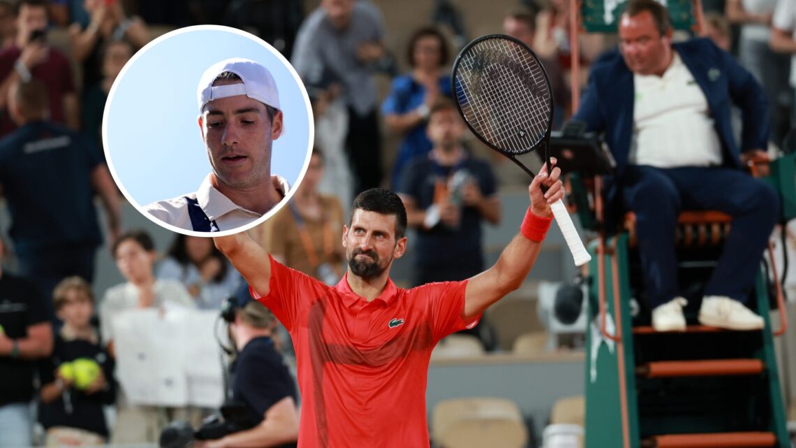 Main: Novak Djokovic after winning at the French Open and Inset: John Isner