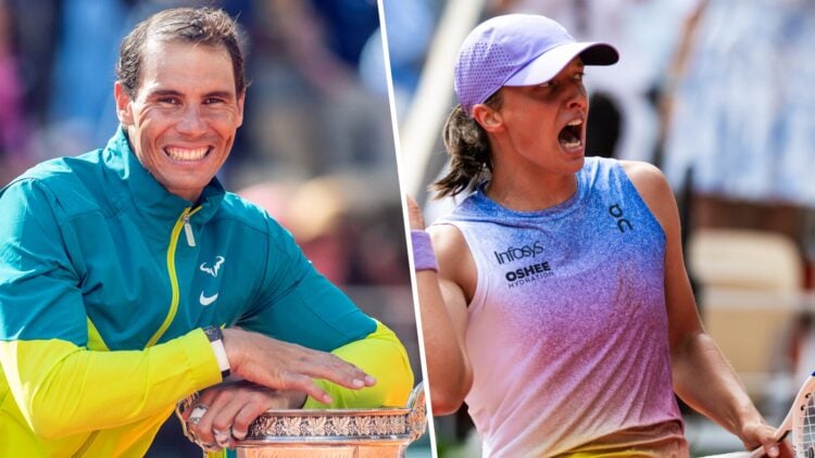 Rafael Nadal of Spain with the trophy after his victory against Casper Rudd of Norway during the Singles Final for Men on Court Philippe Chatrier. ...