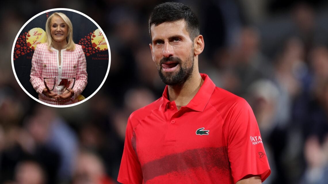 Novak Djokovic of Serbia reacts after winning a point following a long rally against Alexander Zverev of Germany during the Men's Singles Quarter F...