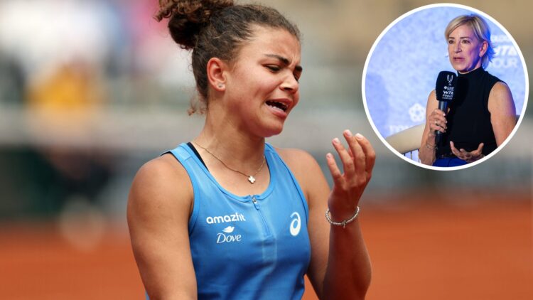Jasmine Paolini of Italy looks dejected on her way to defeat against Elina Svitolina of Ukraine in their fourth round match during day eight at Rol...