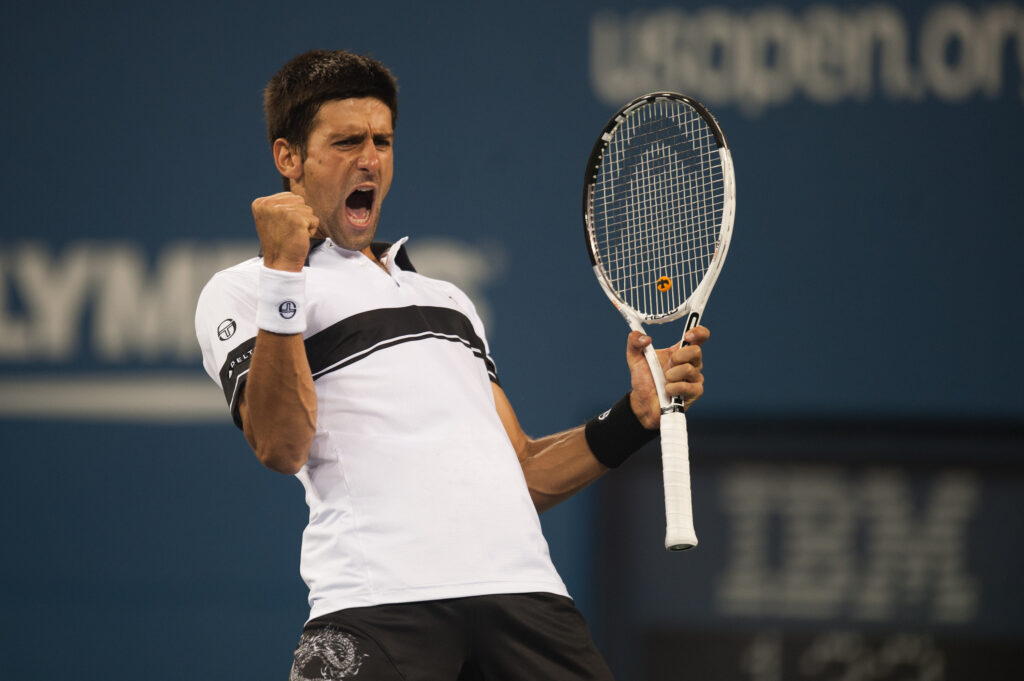 Novak Djokovic celebrates against Rafael Nadal in the 2010 US Open final