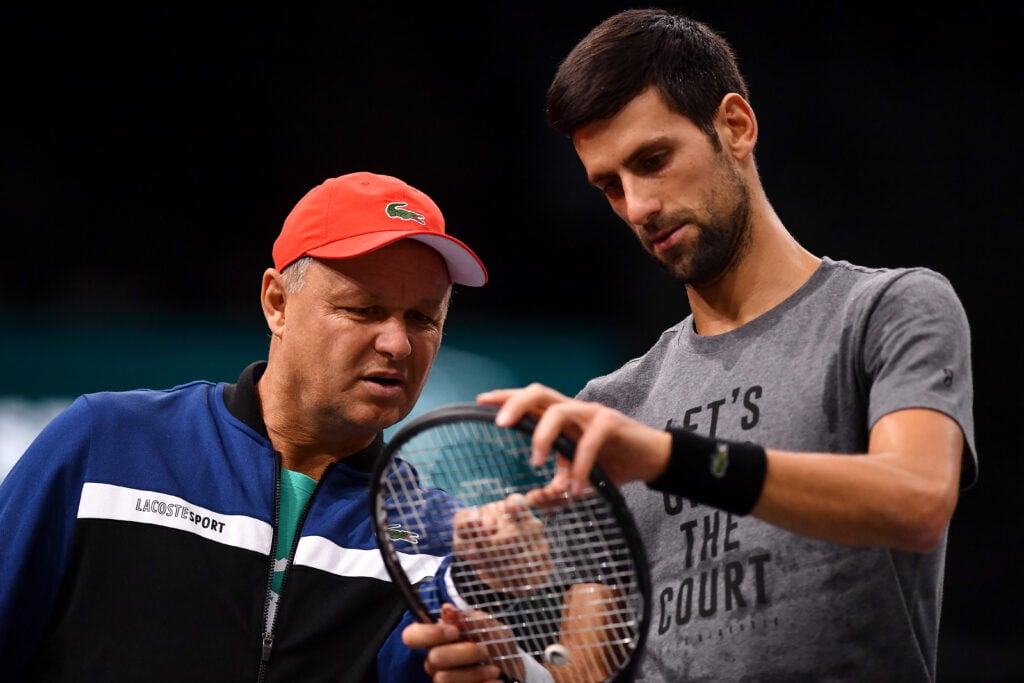 Marian Vajda and Novak Djokovic pictured together at the 2018 Paris Masters