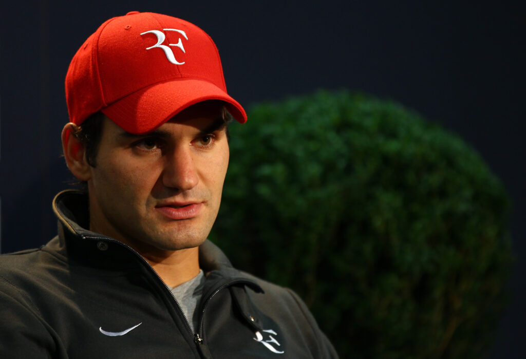 Roger Federer speaks to the media at the 2010 Swiss Indoors