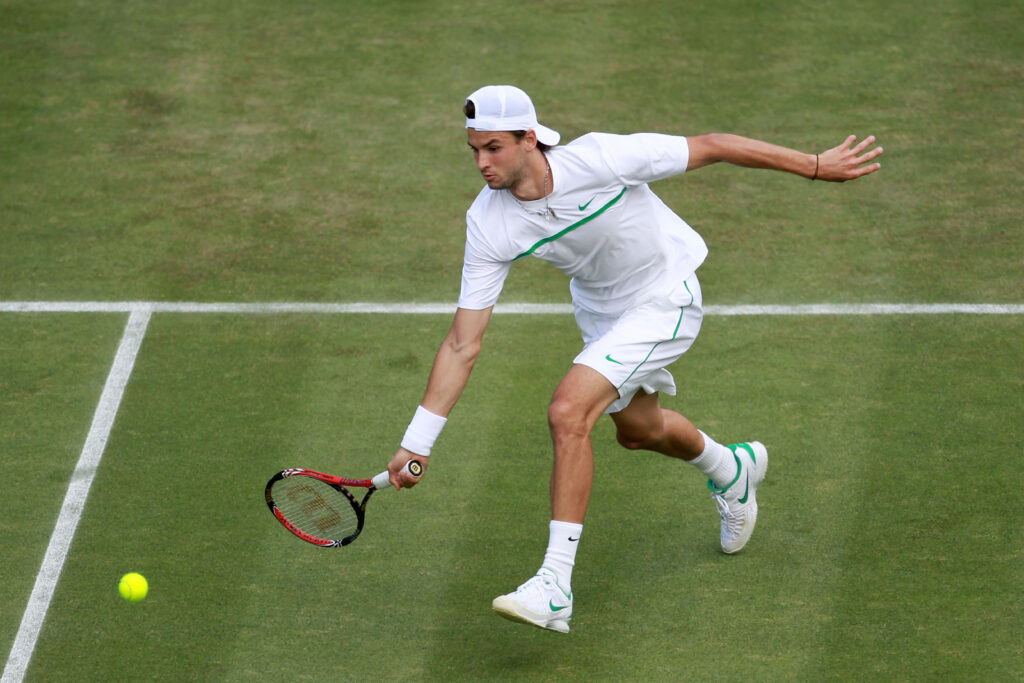 Grigor Dimitrov in action at Wimbledon in 2011