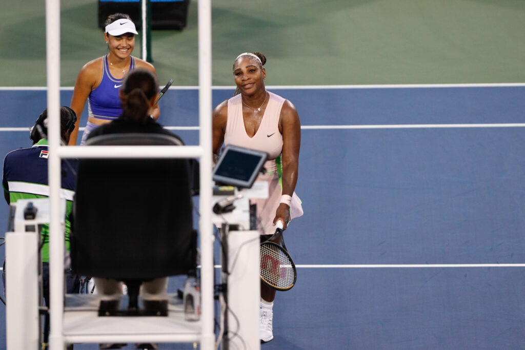 Emma Raducanu and Serena Williams before their match at the Cincinnati Open in 2022.