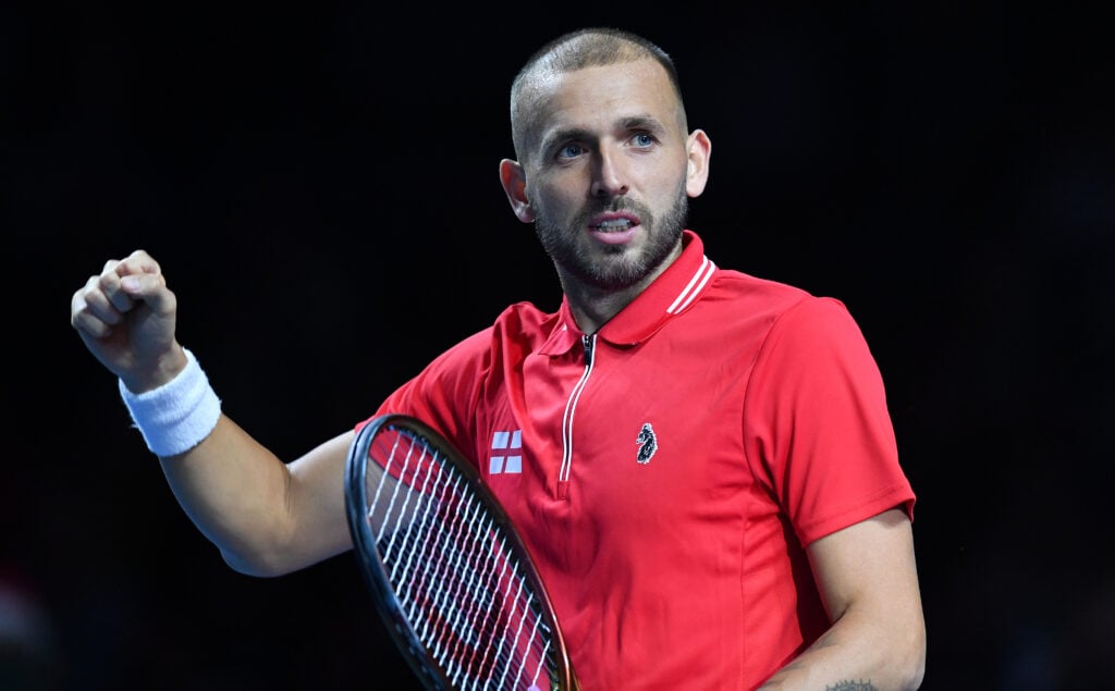 Dan Evans reacts.
