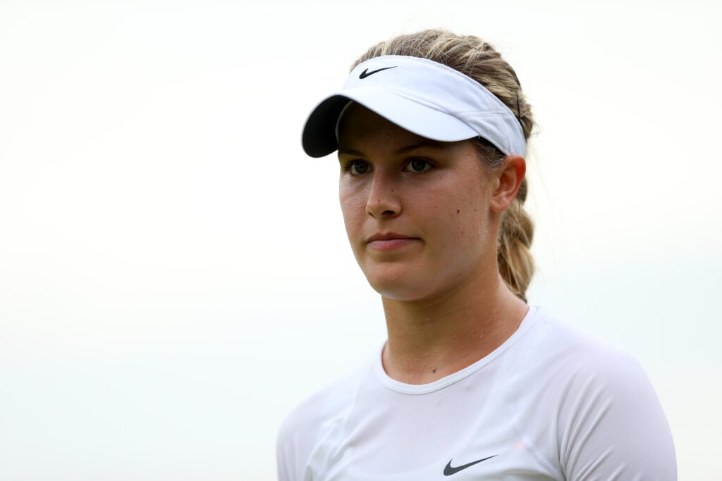 Eugenie Bouchard of Canada looks on during her Ladies' Singles third round match against Carla Suarez Navarro of Spain on day five of the Wimbledon Lawn Tennis Championships at the All England Lawn Tennis and Croquet Club.