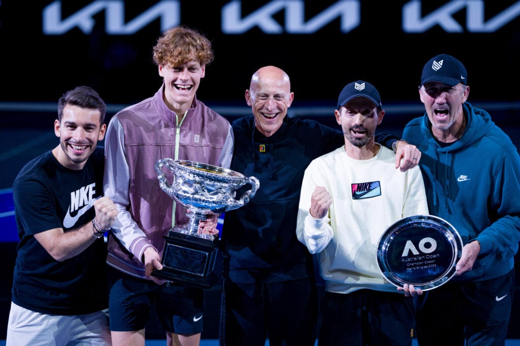 Jannik Sinner's team celebrating his win at the 2024 Australian Open