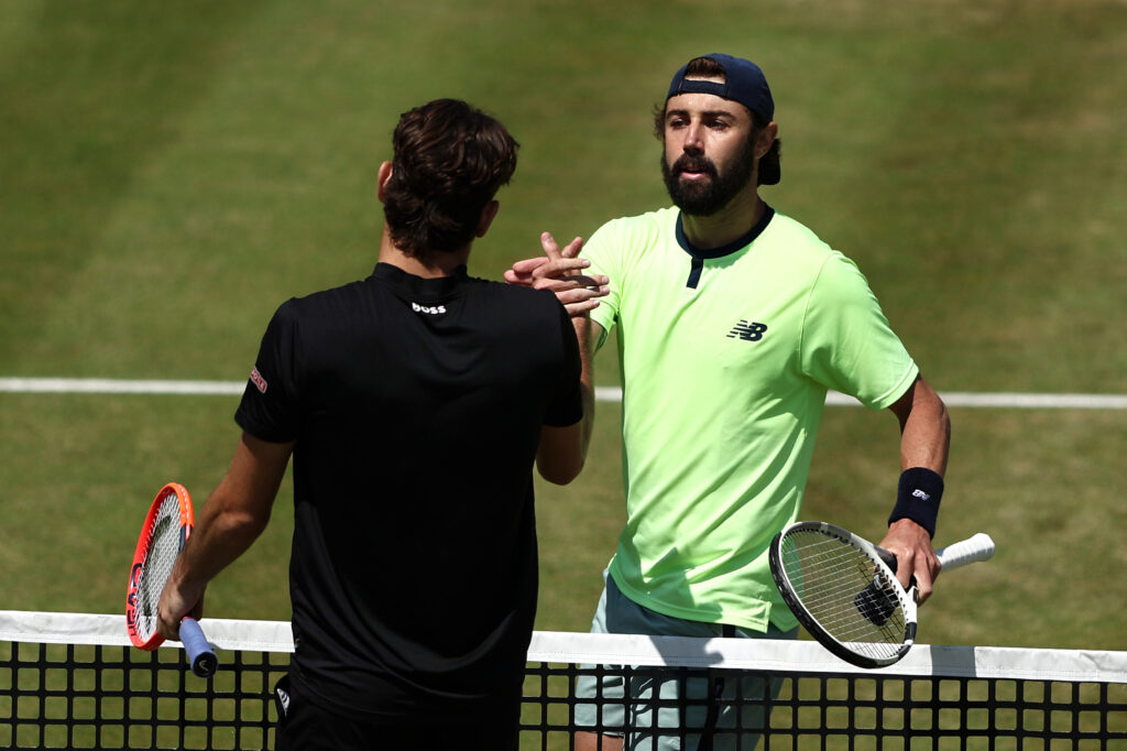 Taylor Fritz and Jordan Thompson shake hands after their match at Queen's in 2024