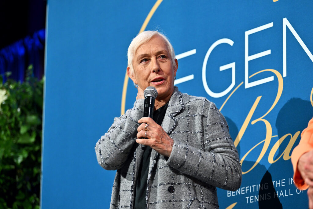 Martina Navratilova speaks onstage during the annual Legends Ball presented by BNP Paribas and NetJets, benefitting the International Tennis Hall of Fame at Cipriani 42nd Street.