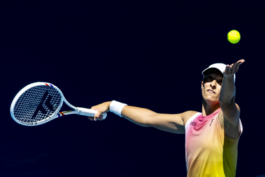 Iga Swiatek serves during the second round at the 2025 Australian Open