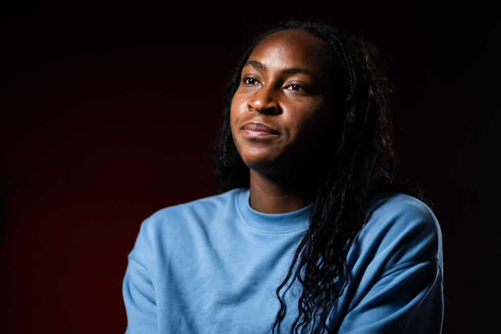 Coco Gauff speaks to the media after beating Iga Swiatek at the 2025 Madrid Open