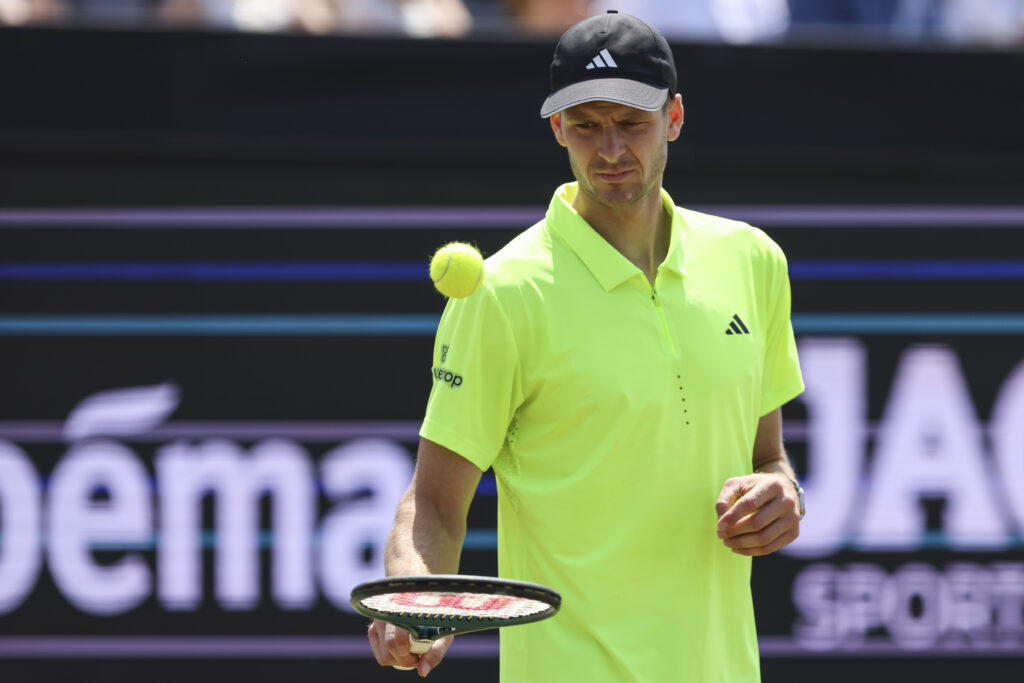 Hubert Hurkacz of Poland during the tennis game against Roberto Bautista Agut of Spain on Day 3 at Autotron the Rosmalen Grass Court Championships Libéma Open Tournament an ATP 250 event in Den Bosch.