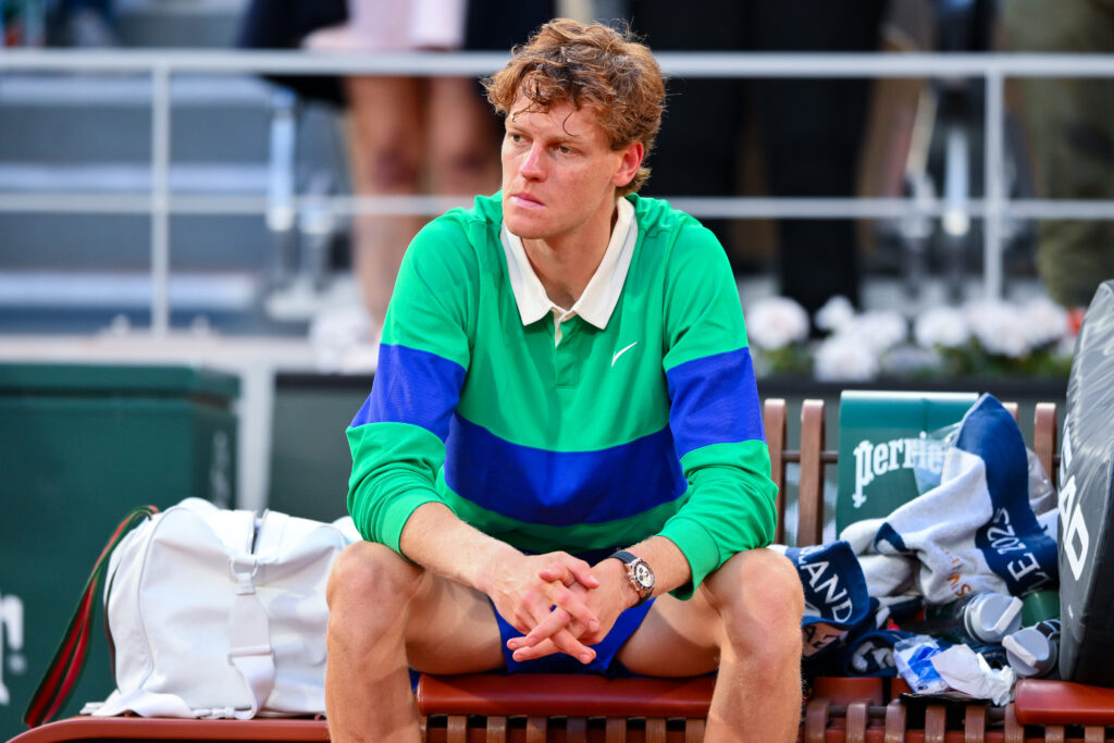 Jannik Sinner looks sad after losing the 2025 French Open final