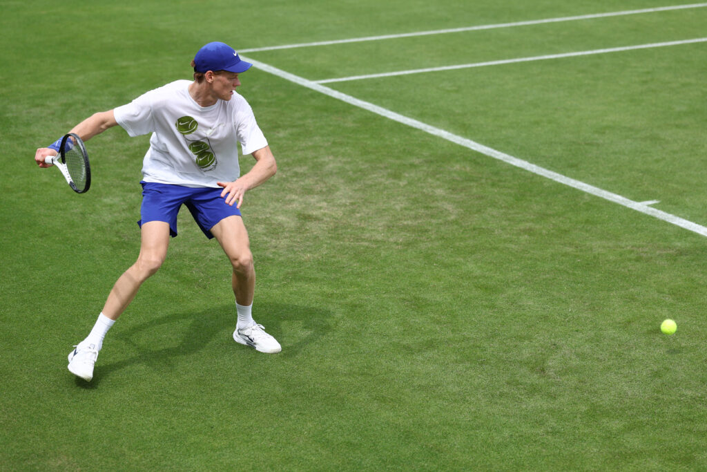 Jannik Sinner training ahead of Wimbledon in 2025