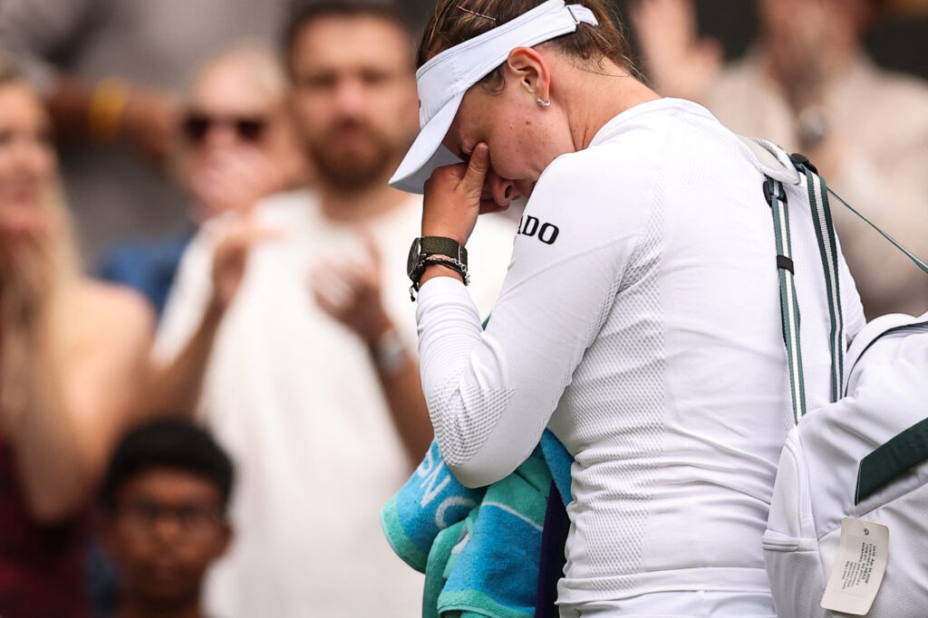 Barbora Krejcikova brought to tears after losing to Emma Navarro at Wimbledon.