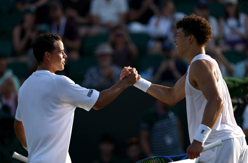 Ben Shelton and Alex Bolt shake hands after their first-round match at Wimbledon in 2025