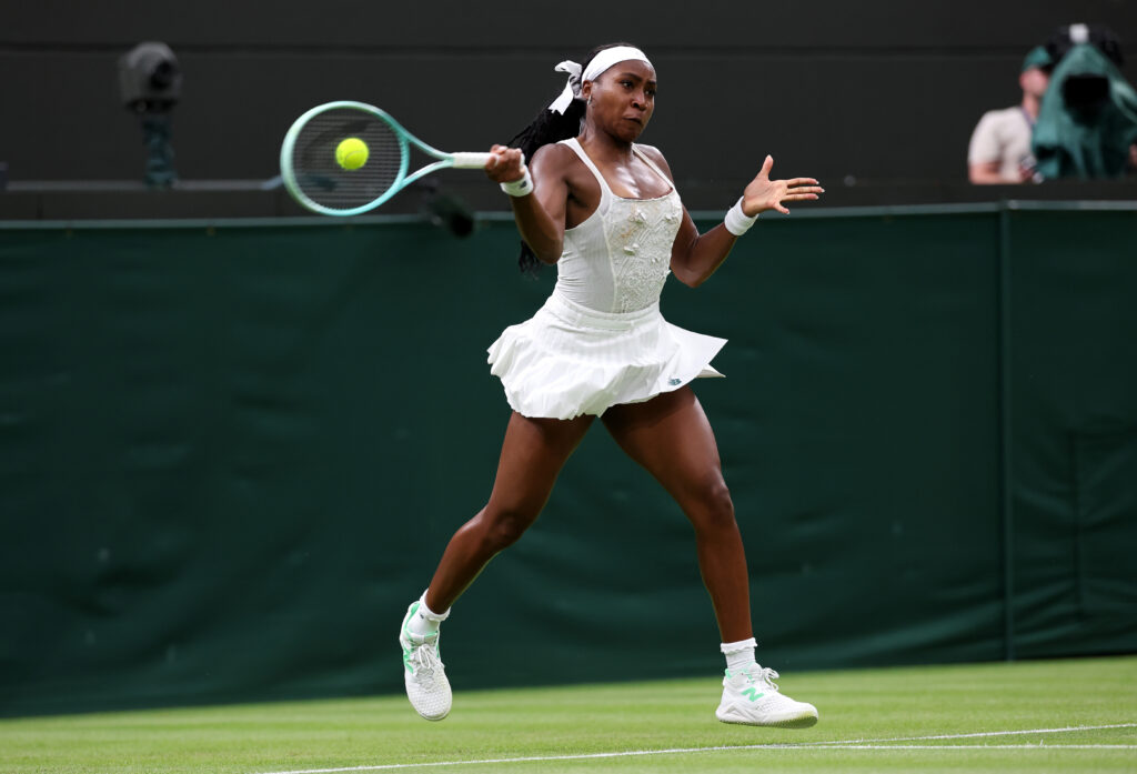 Coco Gauff plays at Wimbledon.